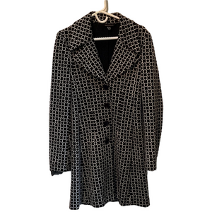 Chic Black and White Patterned Women's Trench Coat